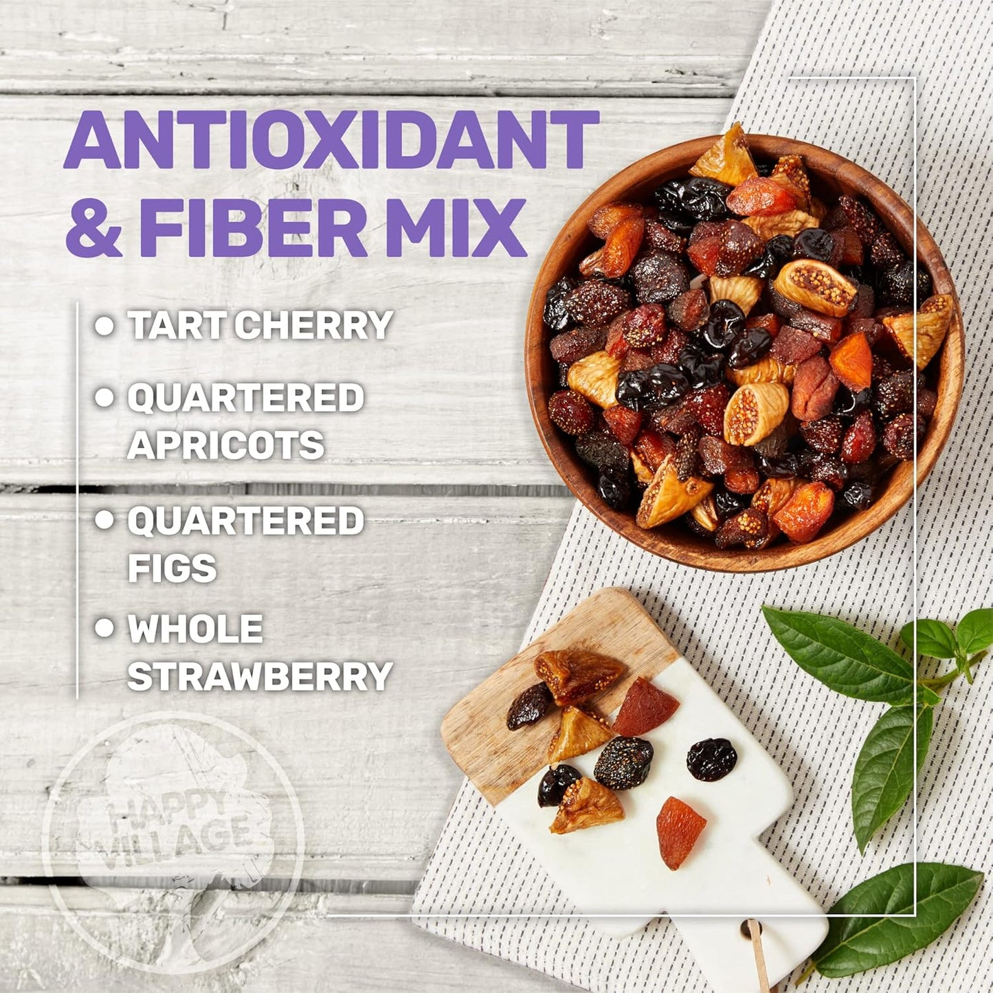 Happy Village Organic Dried Fruit Mix Apricots, Figs, Strawberries & Tart Cherries 20 OZ