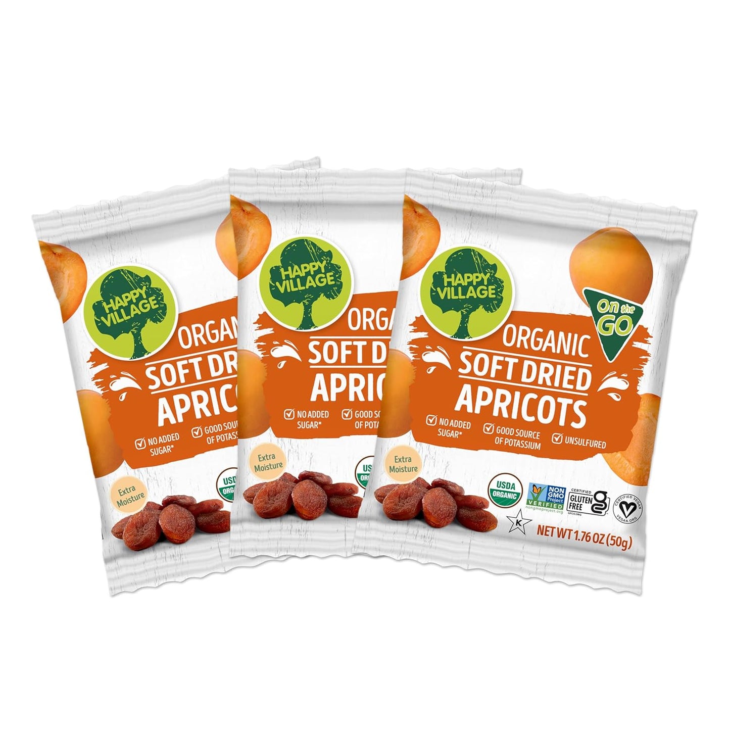 Happy Village Organic Soft Dried Apricots On the Go 3 Bags