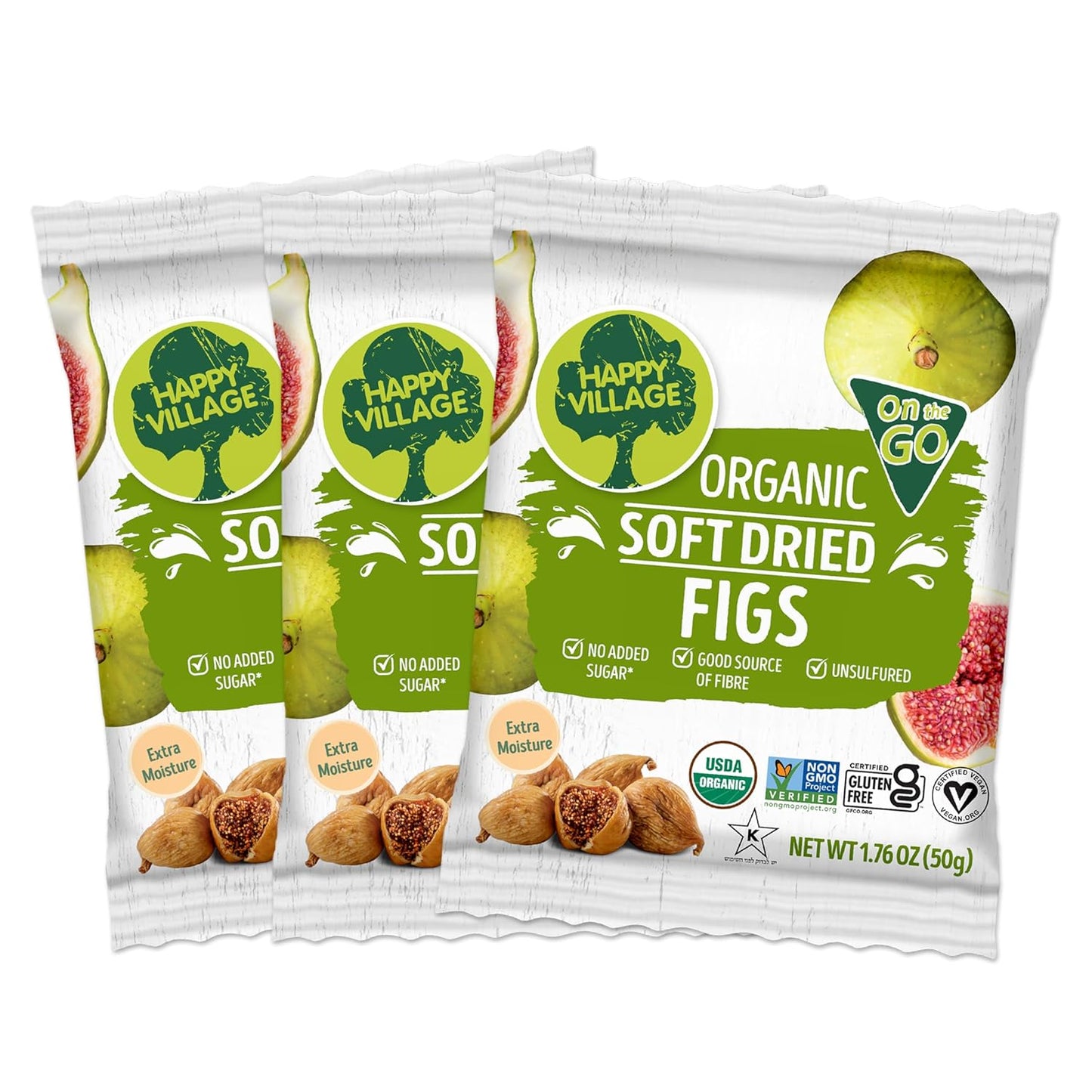 Happy Village Organic Soft Dried Figs On the Go  3 Bags