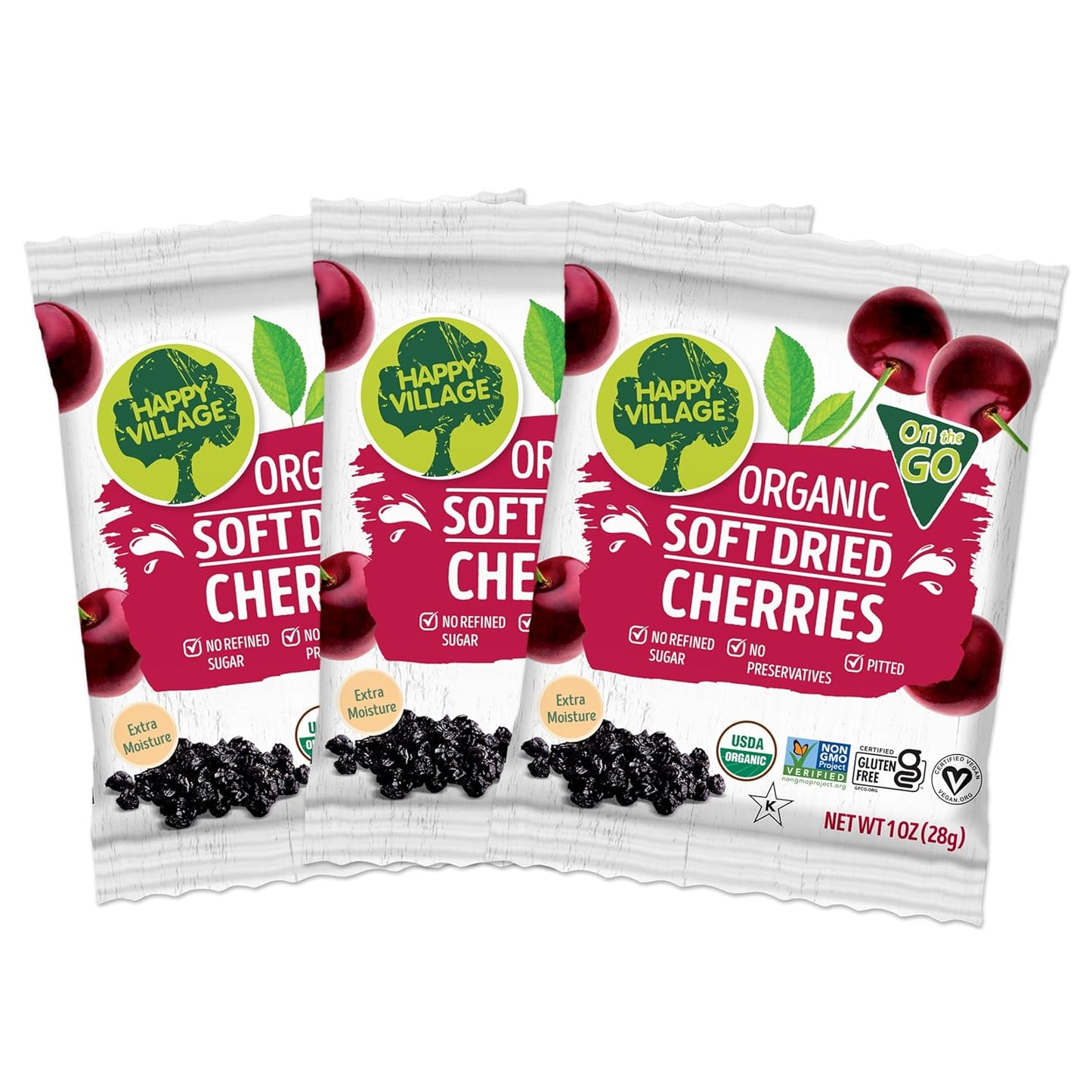 Happy Village Organic Soft Dried Cherries On the Go 3 Bags