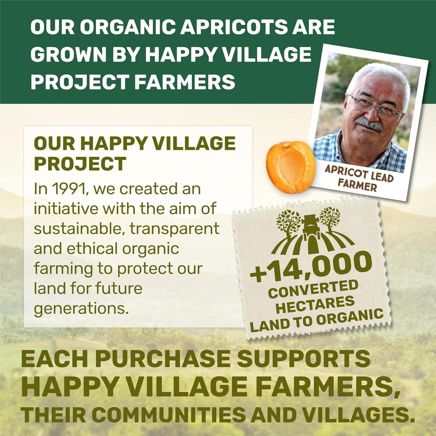 Happy Village Organic Turkish Sun-Dried Apricots 20 OZ