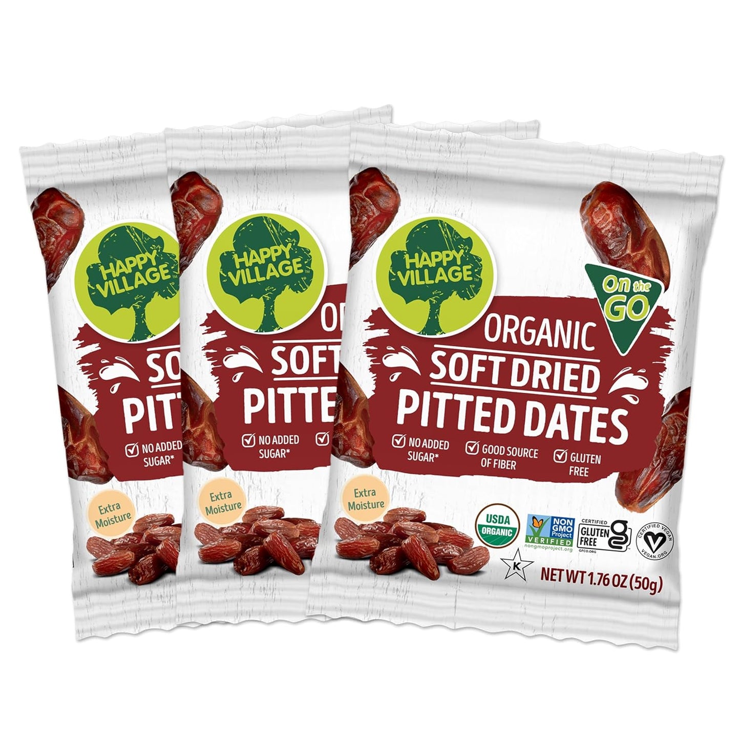 Happy Village Organic Soft Dried Pitted Dates On the Go  3 Bags