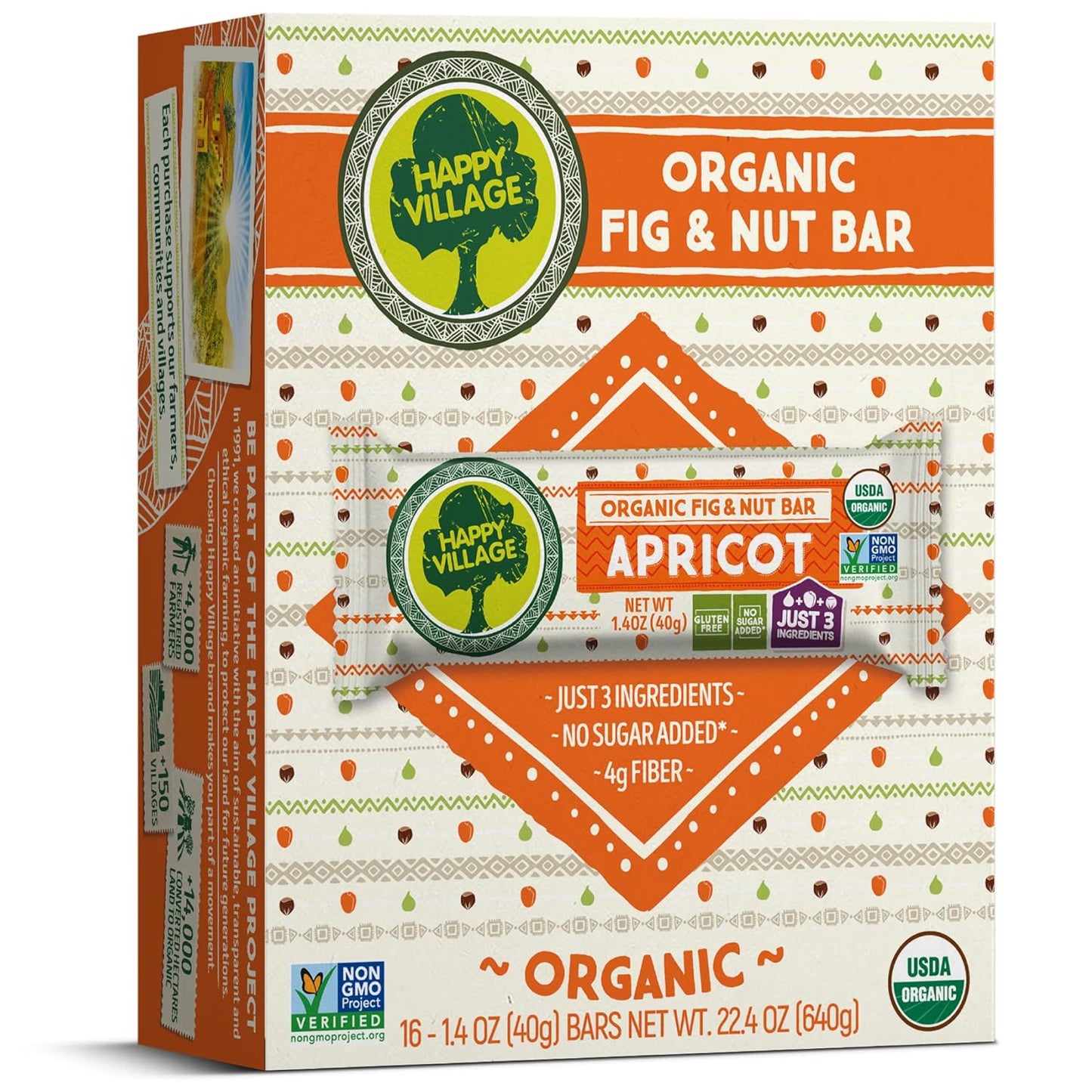 | Only 3 Ingredients, Gluten Free, No Added Sugar, Kosher, Non-GMO, Vegan, Good Source of Fiber | Organic Healthy Snack Bars, Happy village organic fruits, organic fruit bars, fig and nut bars