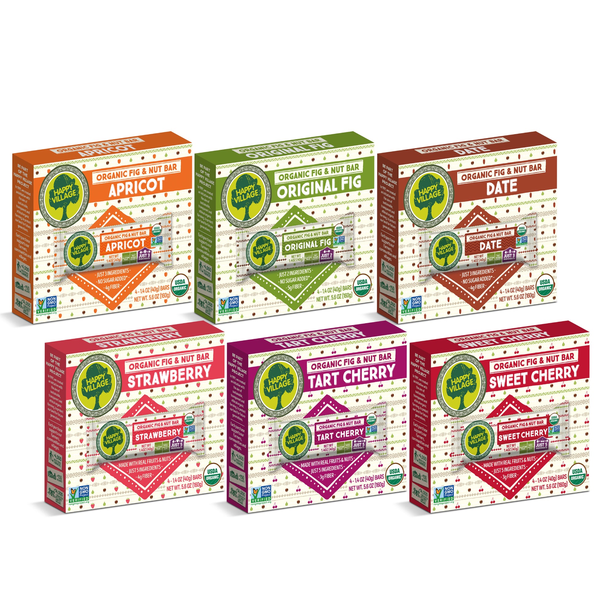 happy vilage bar, Organic Healthy Snack Bars, happy village organic bars, happy village fig and nut bars, fruit bars, happy village fruit barsGluten Free, No Refined Sugar, Kosher, Non-GMO, Vegan, Good Source of Fiber, Organic Healthy Snack Bars - 4 bars of Each Flavor