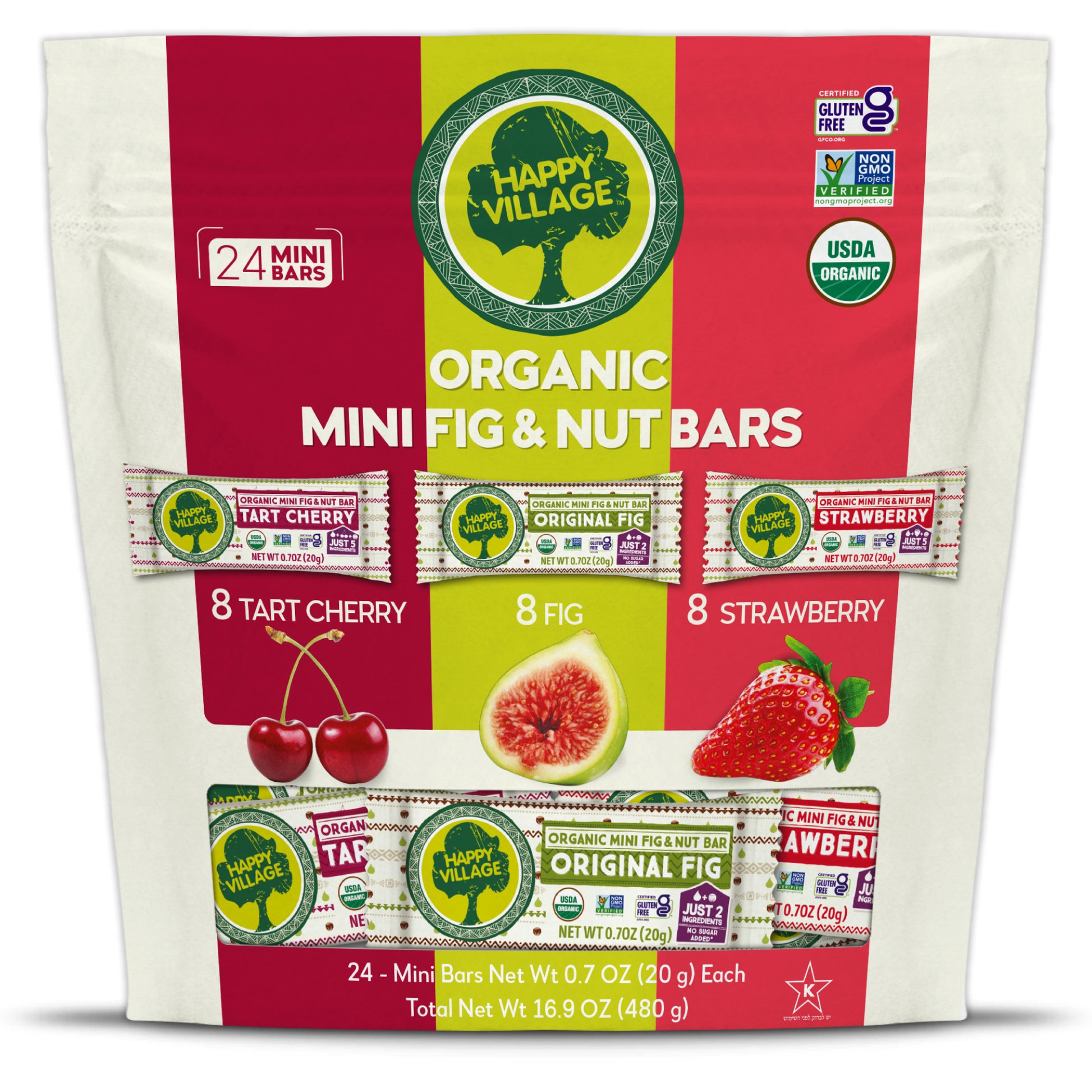 happy vilage bar, Organic Healthy Snack Bars, happy village organic bars, happy village fig and nut bars, fruit bars, happy village fruit barsGluten Free, No Refined Sugar, Kosher, Non-GMO, Vegan, Good Source of Fiber, Organic Healthy Snack Bars - 4 bars of Each Flavor