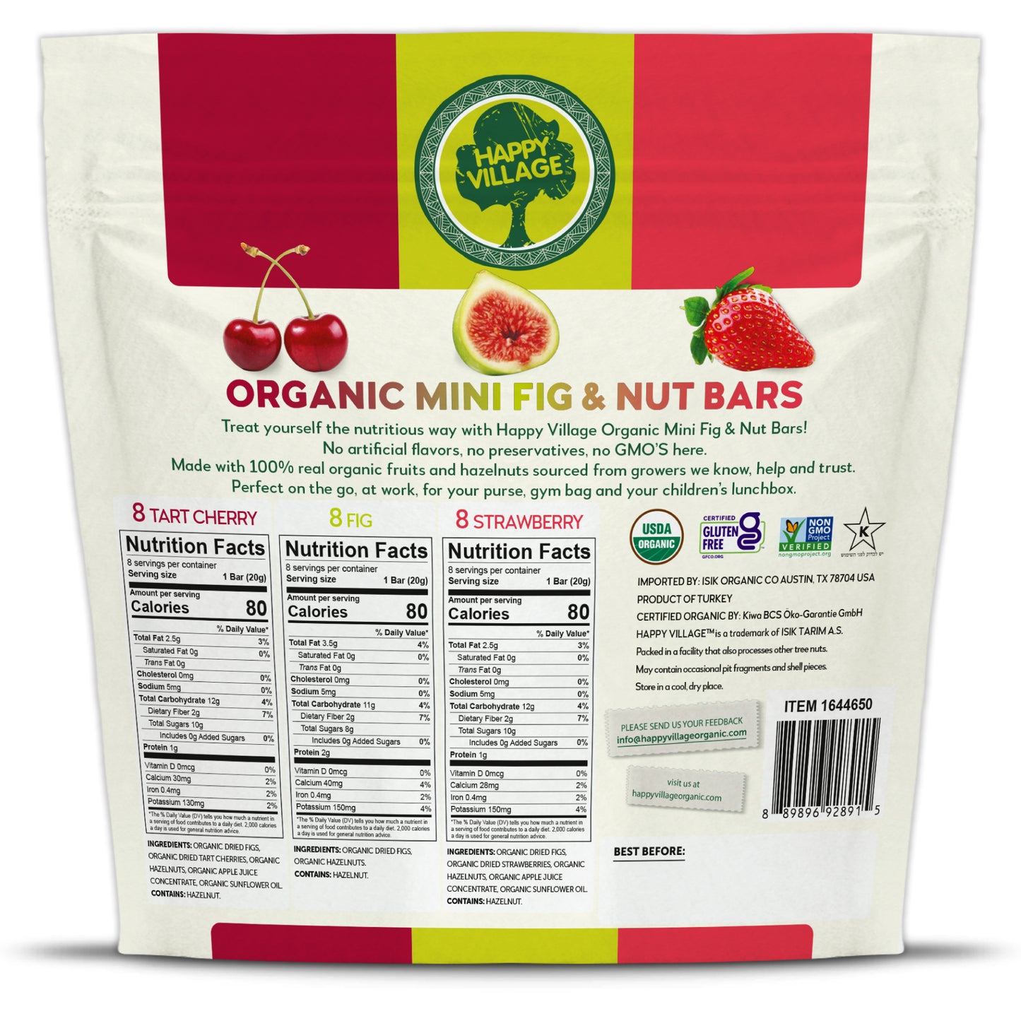 Happy Village Organic Mini Fig & Nut Bars, VARIETY (24 Packs, 0.7 OZ each)