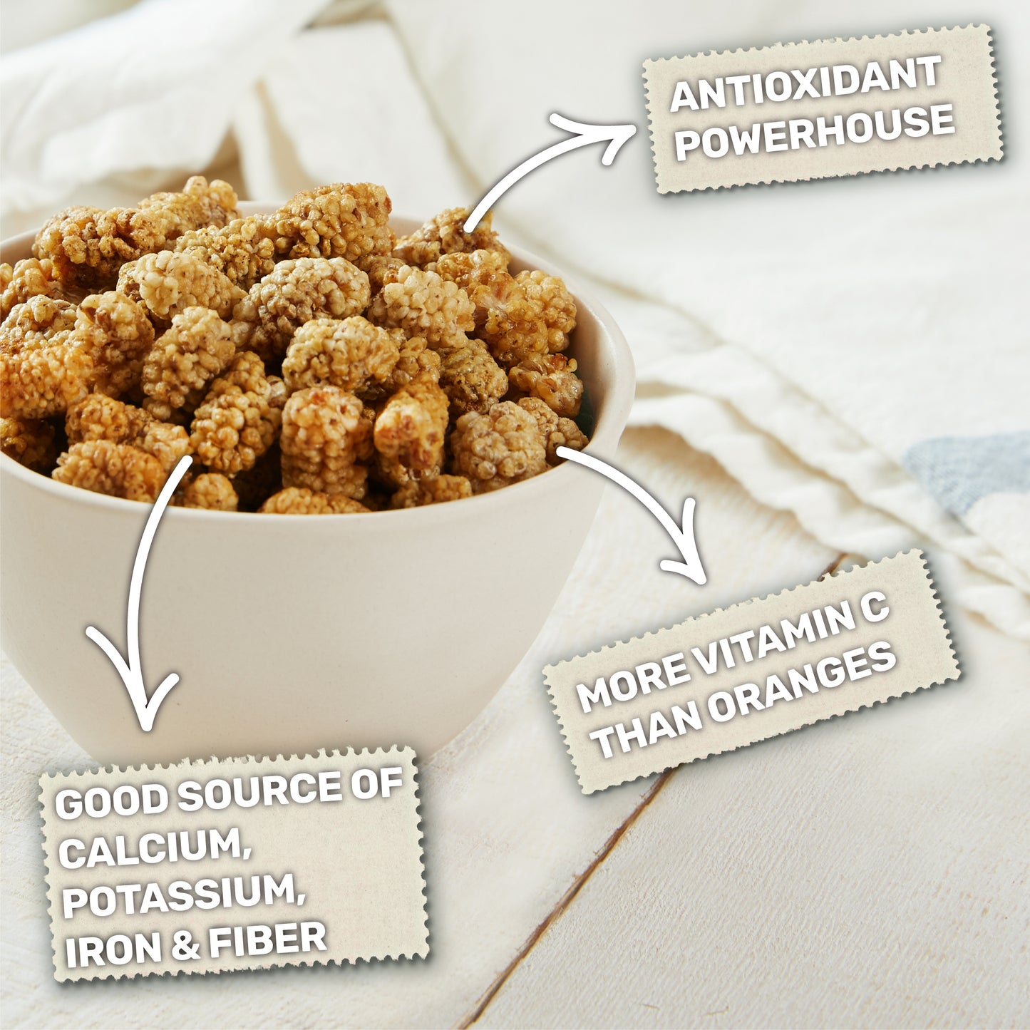 Happy Village Organic Dried Mulberries, Sun-Dried White Mulberry 15 OZ