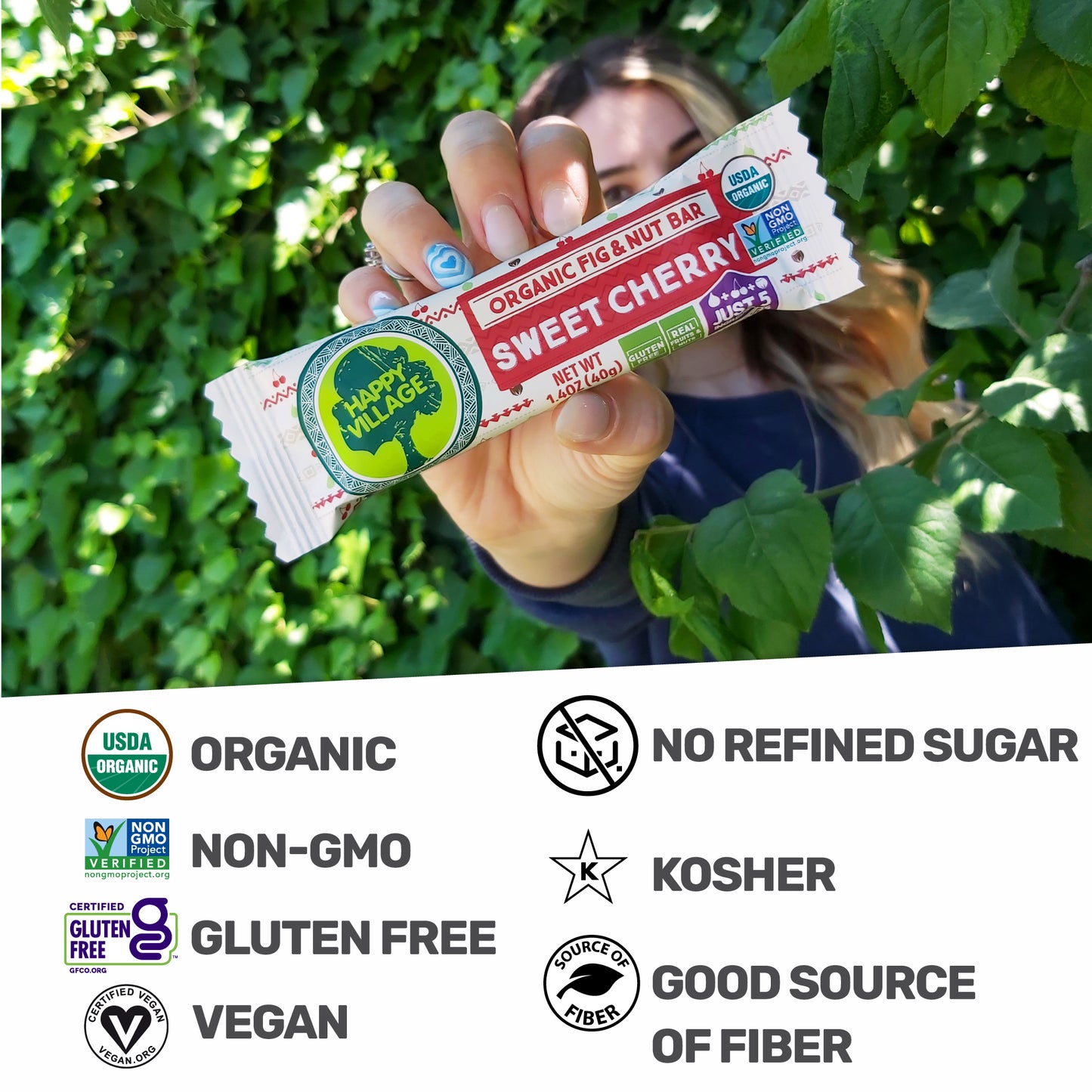 Happy Village Organic Fruit & Nut Bar, SWEET CHERRY (16 bars, 1.4 OZ each)