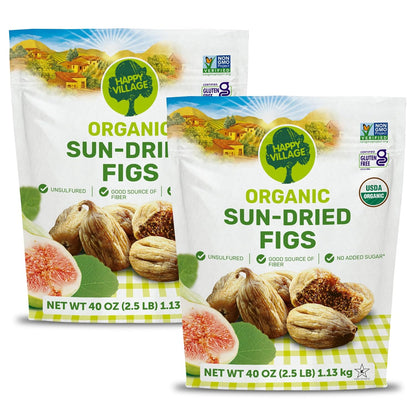 Happy Village Organic Turkish Dried Figs Value Pack 80 OZ (2 Packs of 40 OZ) Resealable Pack