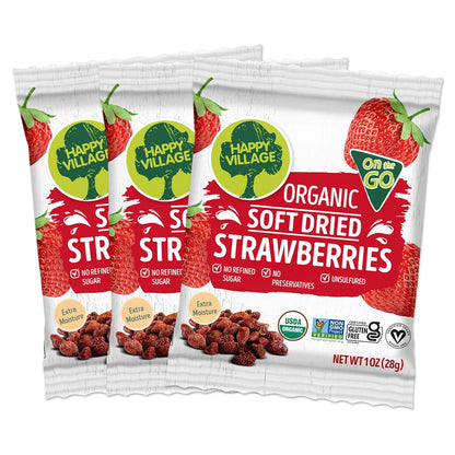 Happy Village Organic Soft Dried Strawberries On the Go 3 Bags
