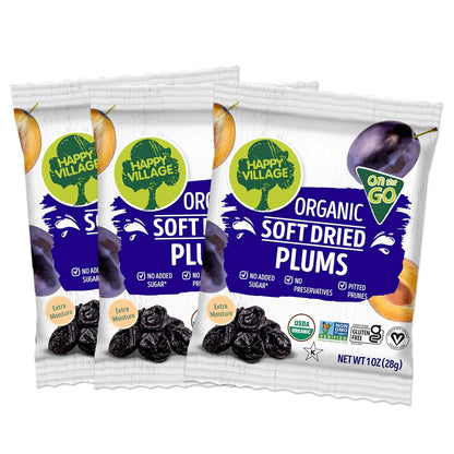 Happy Village Organic Soft Dried Prunes (Plums) On the Go 3 Bags