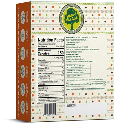 Happy Village Organic Fig & Nut Bar, APRICOT  (16 bars,1.4 OZ each)