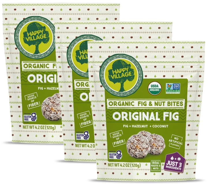 Happy Village Organic Fig & Nut Bites with Coconut Flakes – Vegan, Gluten Free Fruit & Nut Snack (3-Pack (4.2 OZ Each), Fig)