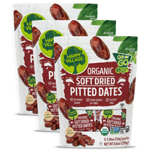 Our naturally sweet Happy Village Organic Pitted Dried Dates are gently infused with just the right amount of water to achieve their signature soft, chewy texture. With no added sugar or preservatives, they offer a clean, wholesome snacking option that’s both satisfying and nourishing. These organic dates are pitted for convenience and make a deliciously versatile addition to your pantry—perfect for on-the-go snacking, blending into smoothies, baking into energy bites, or adding natural sweetness to your fa