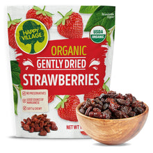 Happy Village organic strawberries are grown in small Mediterranean villages, harvested at the peak of ripeness, dried to seal in natural sweet flavors and packed without any artificial colors. Great on their own or try them in baking or anywhere you would use fresh strawberries. Enjoy!
Organic soft dried strawberries: Includes 18 oz resealable bag of Happy Village Organic gently dried strawberries. No refined sugar, no preservatives.
A winner for a guilty free, super tasty snack: Our organic strawberries