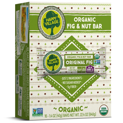 Only 2 Ingredients, Gluten Free, No Added Sugar, Kosher, Non-GMO, Vegan, Good Source of Fiber | Organic Healthy Snack Bars, happy village organic bars, happy village fig and nut bars, fruit bars, happy village fruit bars