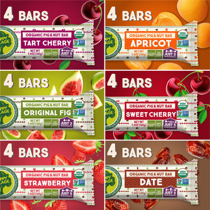 Happy Village Organic Fig & Nut Bars, VARIETY (24 Pack, 1.4 OZ each