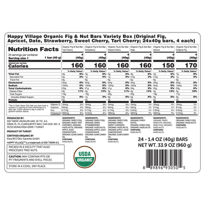 Happy Village Organic Fig & Nut Bars, VARIETY (24 Pack, 1.4 OZ each