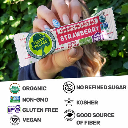Happy Village Organic Fruit & Nut Bars, STRAWBERRY (16 bars, 1.4 OZ each)