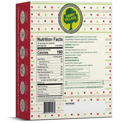 Happy Village Organic Fruit & Nut Bars, STRAWBERRY (16 bars, 1.4 OZ each)