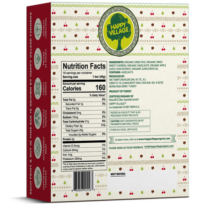 Happy Village Organic Fruit & Nut Bar, SWEET CHERRY (16 bars, 1.4 OZ each)